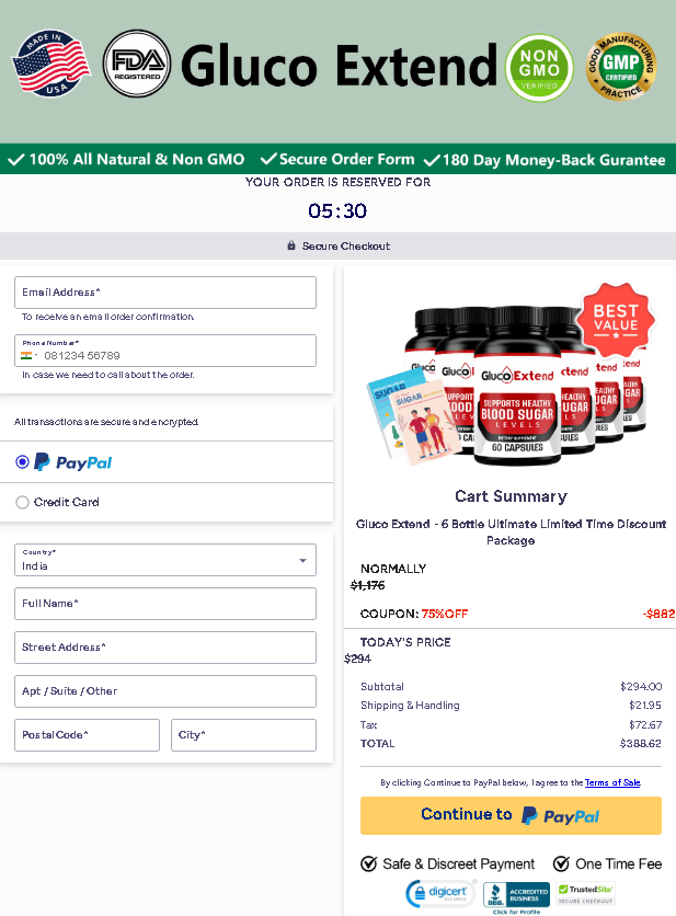 Gluco Extend check-out page
